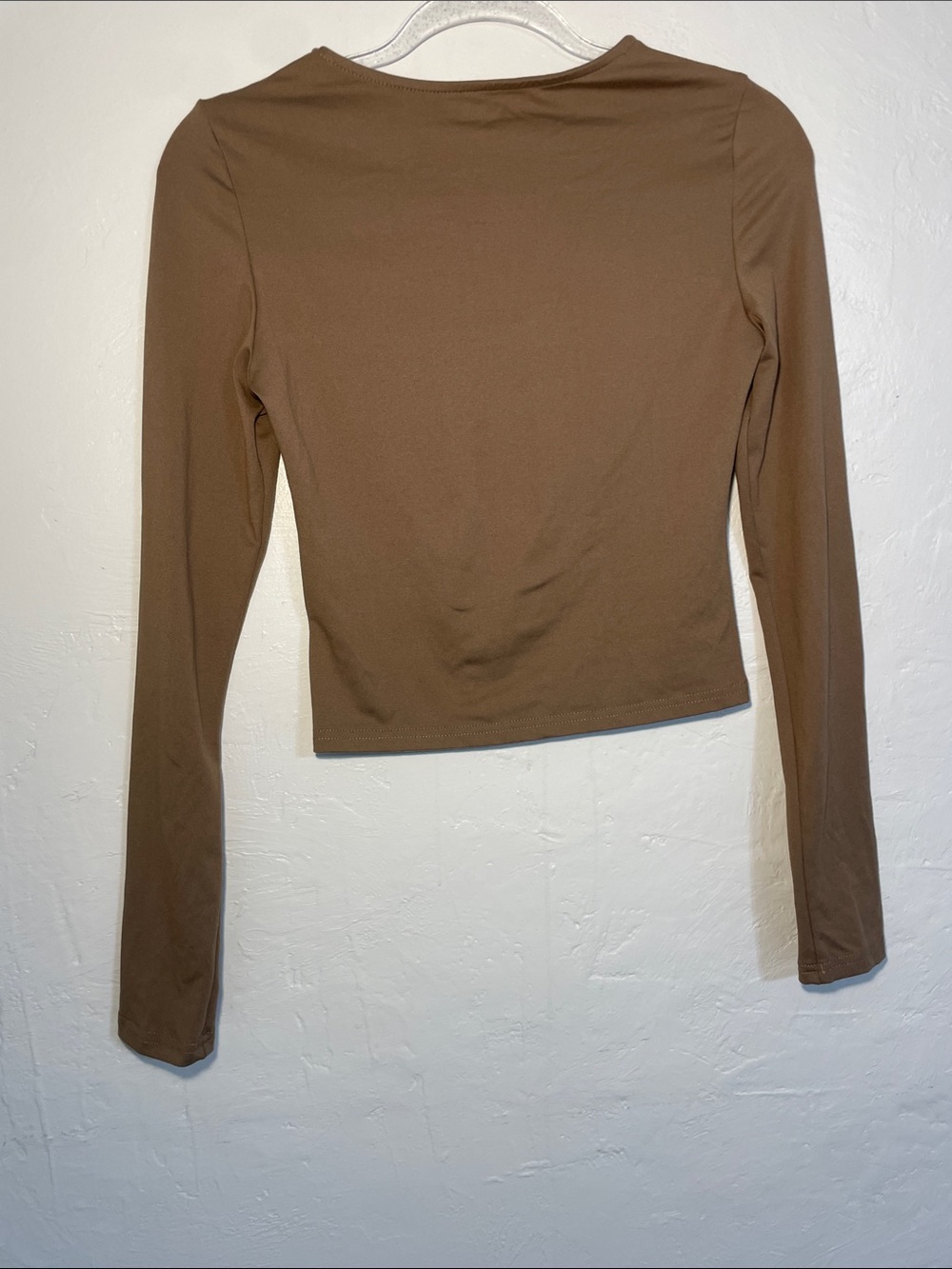 Women's Brown Long Sleeve Crop Top - Picture 2 of 2